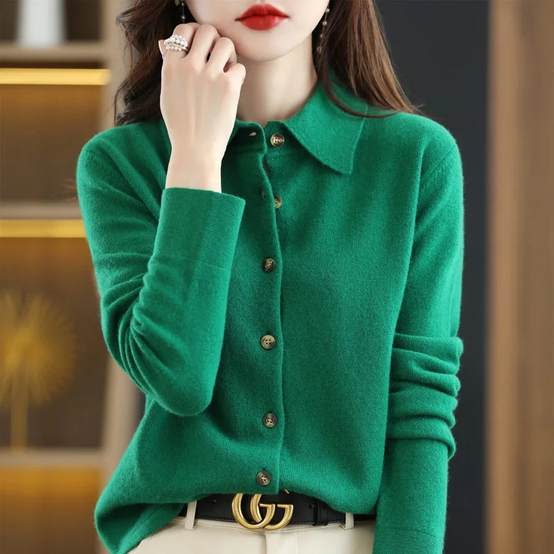 Women's Polo-Collar Knit Cardigan