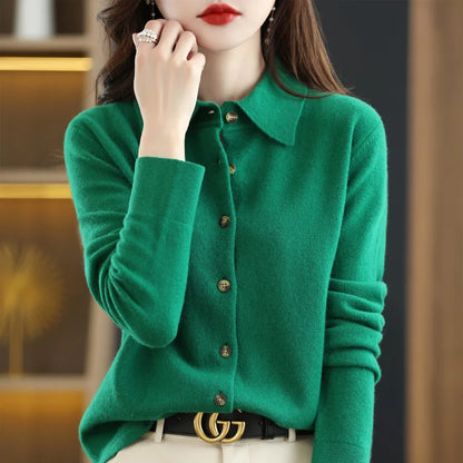 Women's Polo-Collar Knit Cardigan