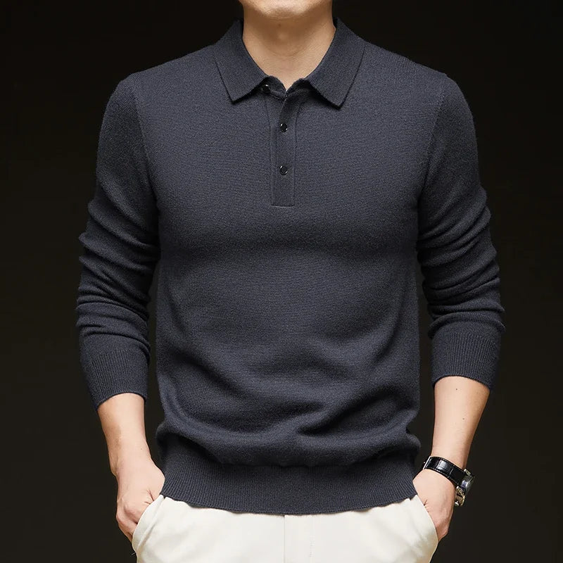 Men's Long-Sleeve Knit Polo Sweater