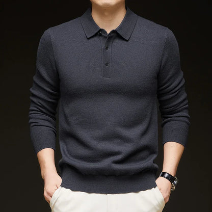 Men's Long-Sleeve Knit Polo Sweater