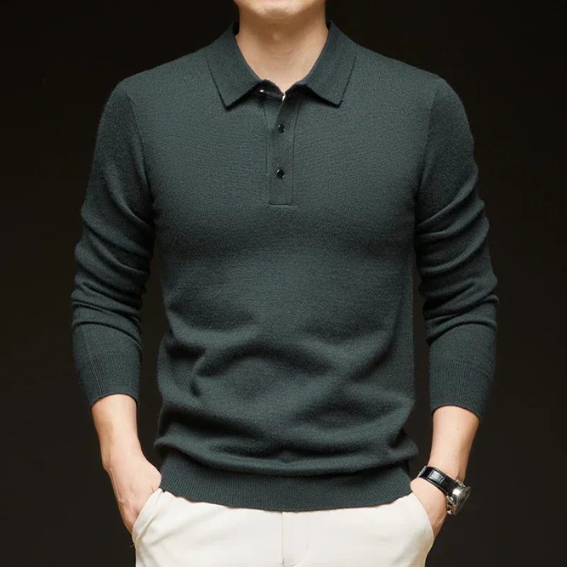 Men's Long-Sleeve Knit Polo Sweater
