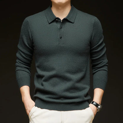 Men's Long-Sleeve Knit Polo Sweater