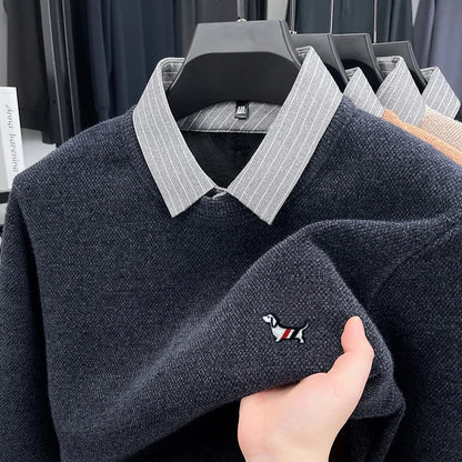 Men's Color-Block Dog Print Knit Sweater