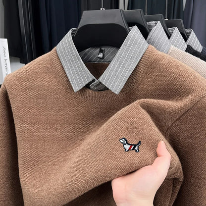 Men's Color-Block Dog Print Knit Sweater