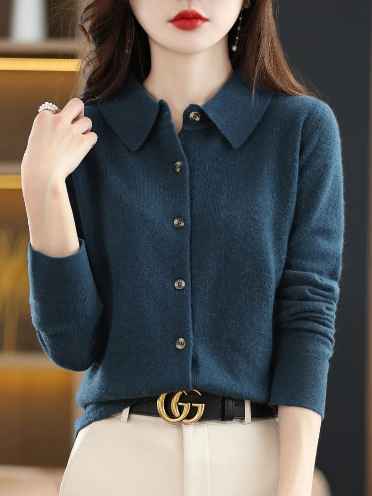 Women's Polo-Collar Knit Cardigan