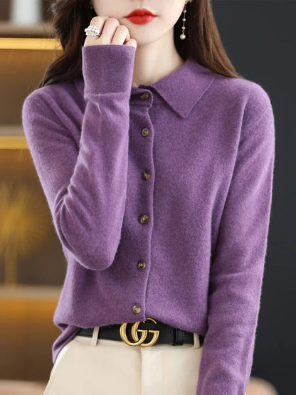 Women's Polo-Collar Knit Cardigan