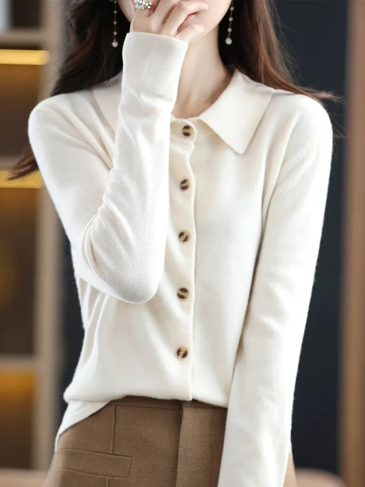 Women's Polo-Collar Knit Cardigan