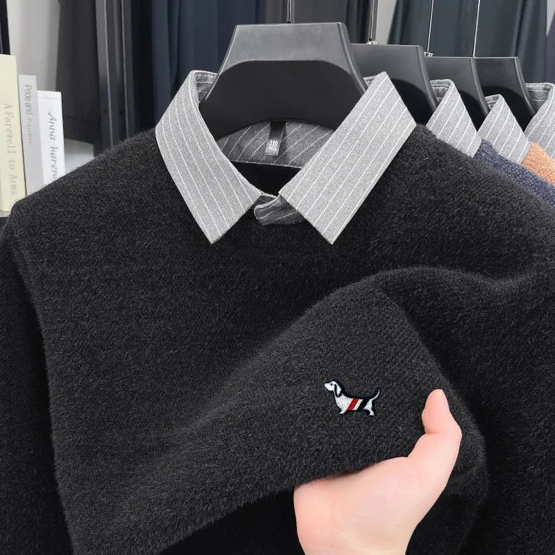 Men's Color-Block Dog Print Knit Sweater