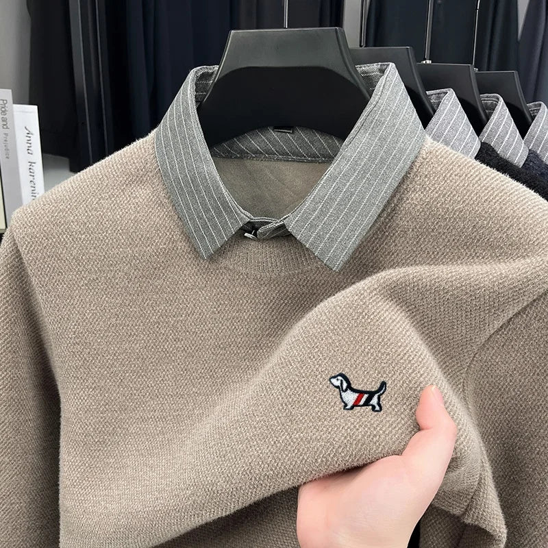 Men's Color-Block Dog Print Knit Sweater