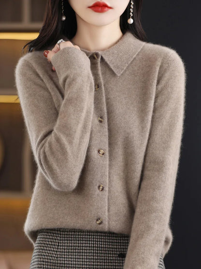 Women's Polo-Collar Knit Cardigan