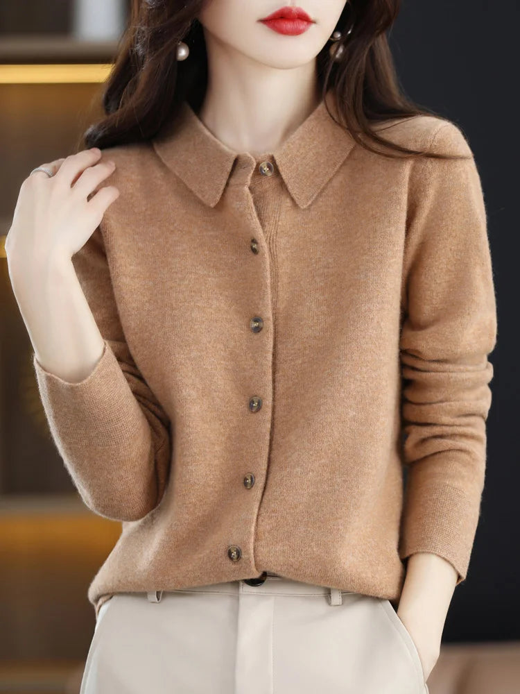 Women's Polo-Collar Knit Cardigan