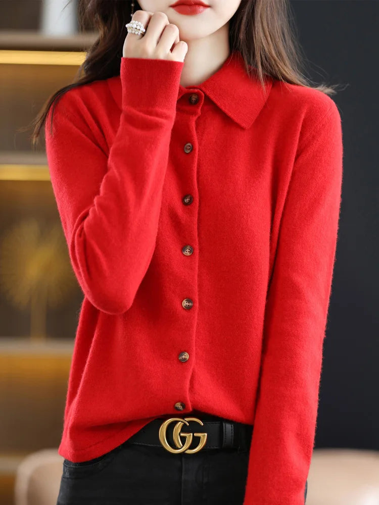 Women's Polo-Collar Knit Cardigan