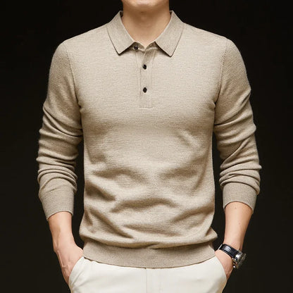 Men's Long-Sleeve Knit Polo Sweater