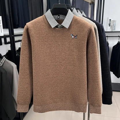 Men's Color-Block Dog Print Knit Sweater