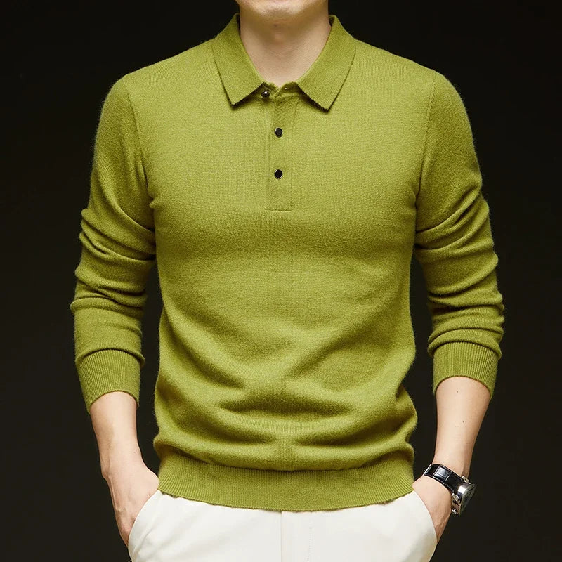 Men's Long-Sleeve Knit Polo Sweater