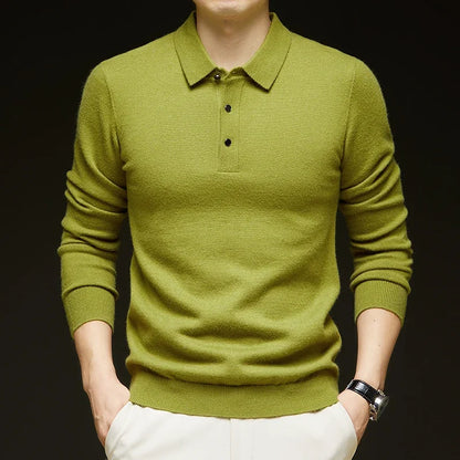 Men's Long-Sleeve Knit Polo Sweater
