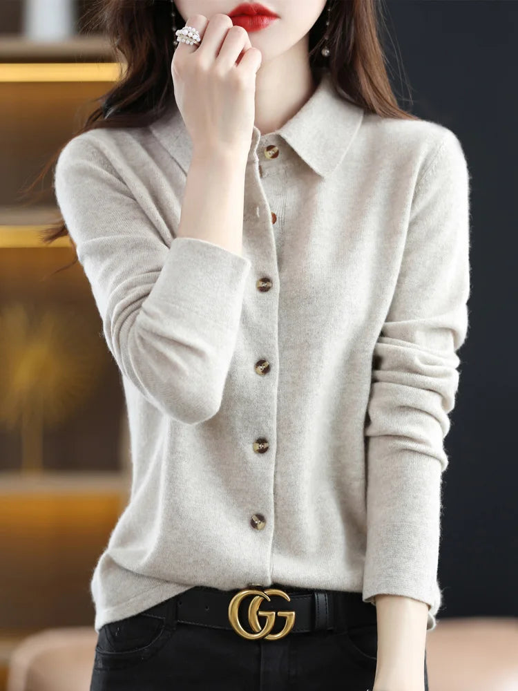 Women's Polo-Collar Knit Cardigan