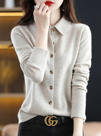 Women's Polo-Collar Knit Cardigan