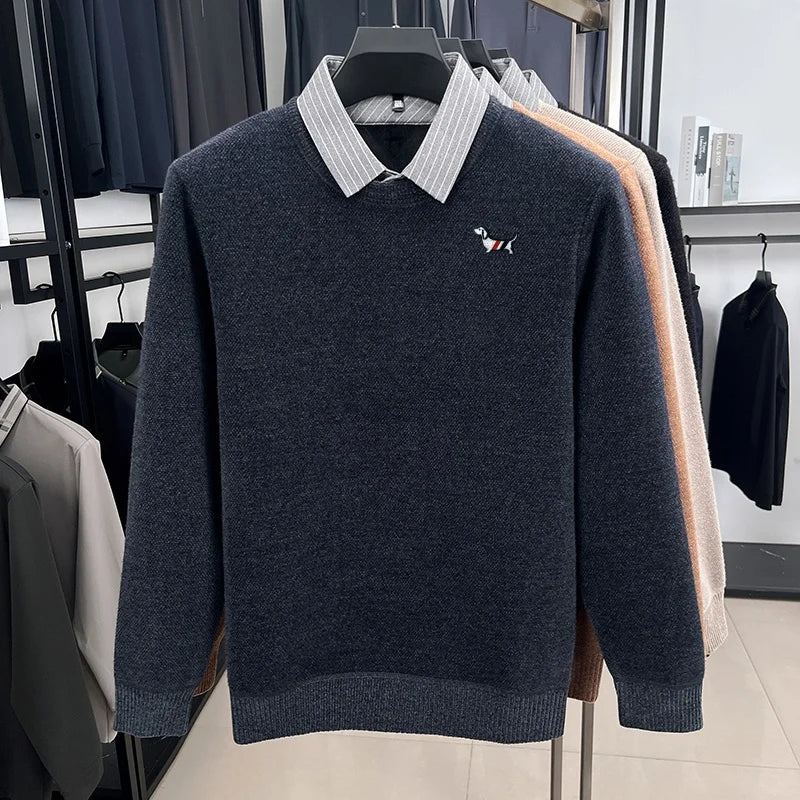 Men's Color-Block Dog Print Knit Sweater
