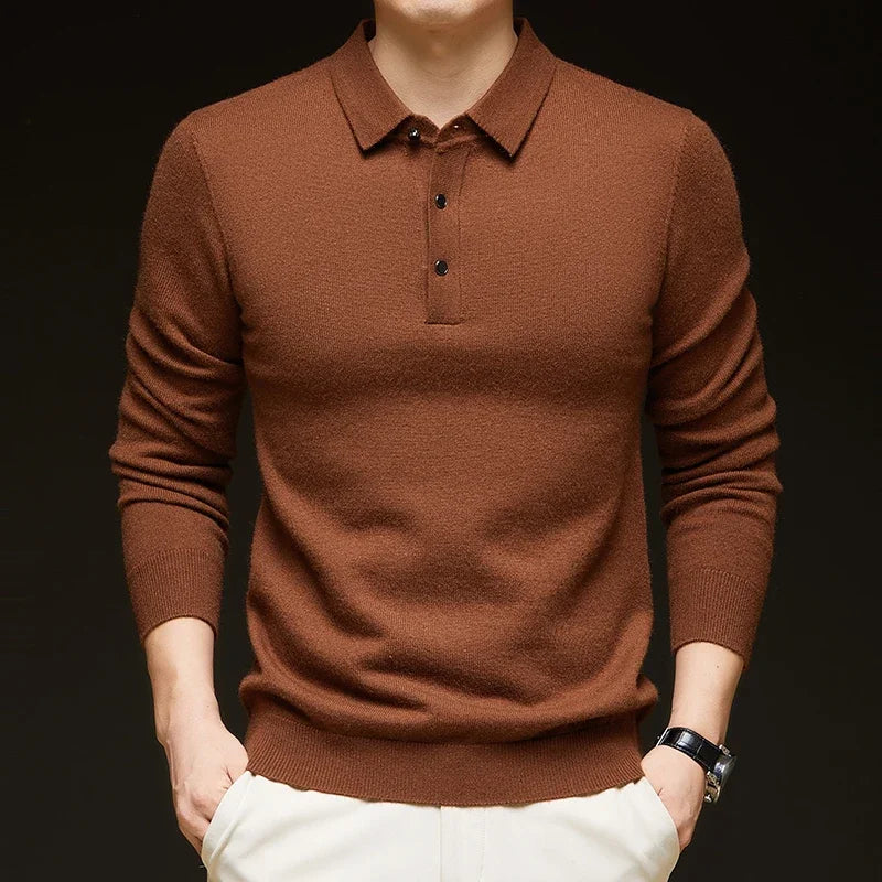 Men's Long-Sleeve Knit Polo Sweater
